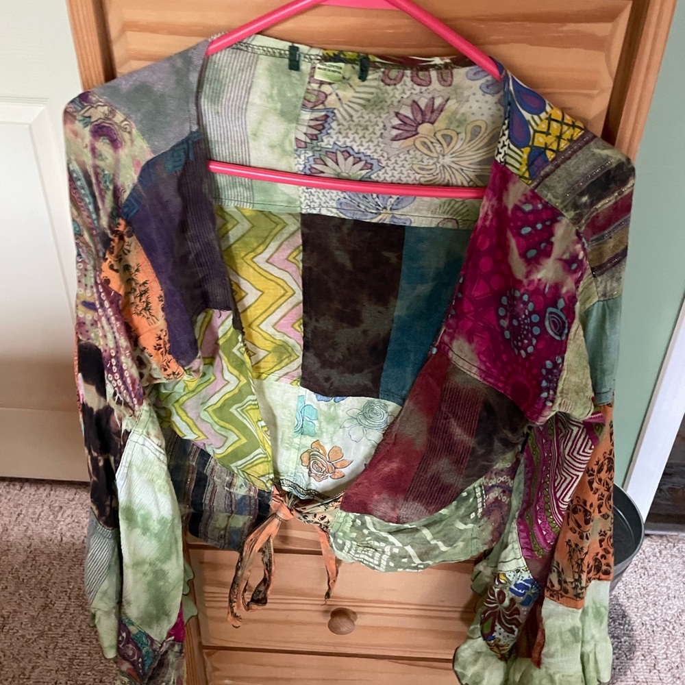 Colorful Patchwork Tie-Front Top